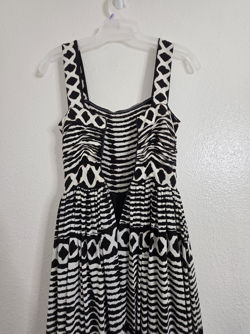 Tracy Reese Anthropologie Womens XS Black White Geometric Ruched Midi Dress - Picture 13 of 16